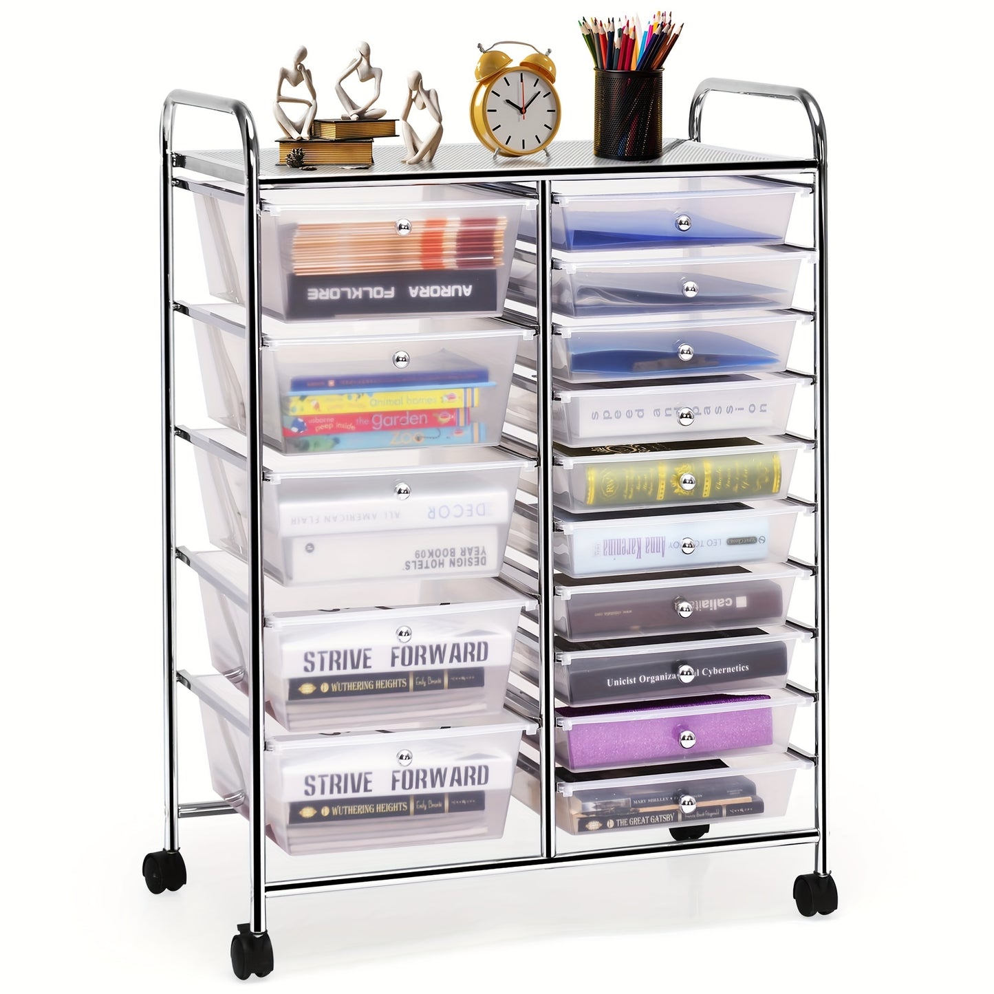 Costway 15 Drawer Rolling Storage Cart Tools Scrapbook Paper Office School Organizer