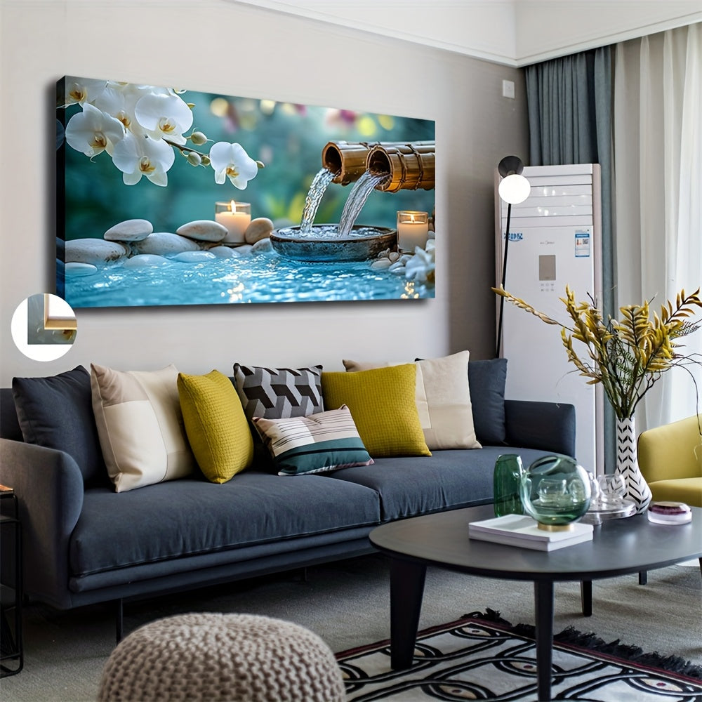 [Serene Canvas Art] 20x40 Inches Large Framed Canvas Wall Art | Serene White Pebble Design with Candlelit Ambiance, Ideal for Home, Office, Bedroom, Living Room Decor, Tranquil Room Accent, Candlelit Scene, Realistic Stone Te