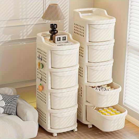 [ZHOHO Polypropylene Storage Cart] ZHOHO 1pc Polypropylene Rectangular Storage Organizer Cart - Multipurpose Non-Waterproof Cabinet with Wheels - Ideal for Kitchen, Living Room, Snacks, Toys, Christmas & Halloween Decor