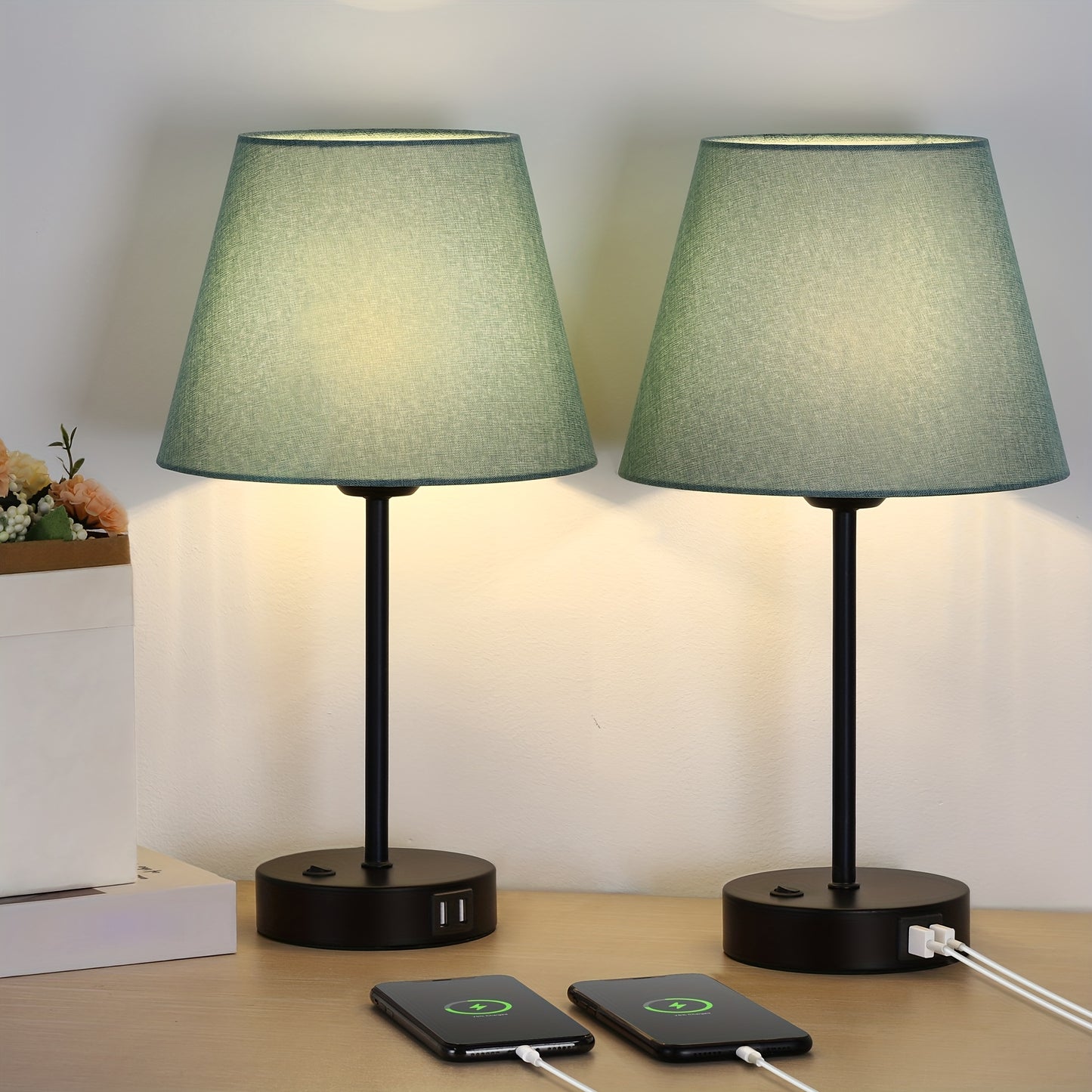 Table Lamps Set Of 2 with Dual USB Charging Ports, Modern Bedside Lamps Perfect for Bedroom, Living Room, Study Room