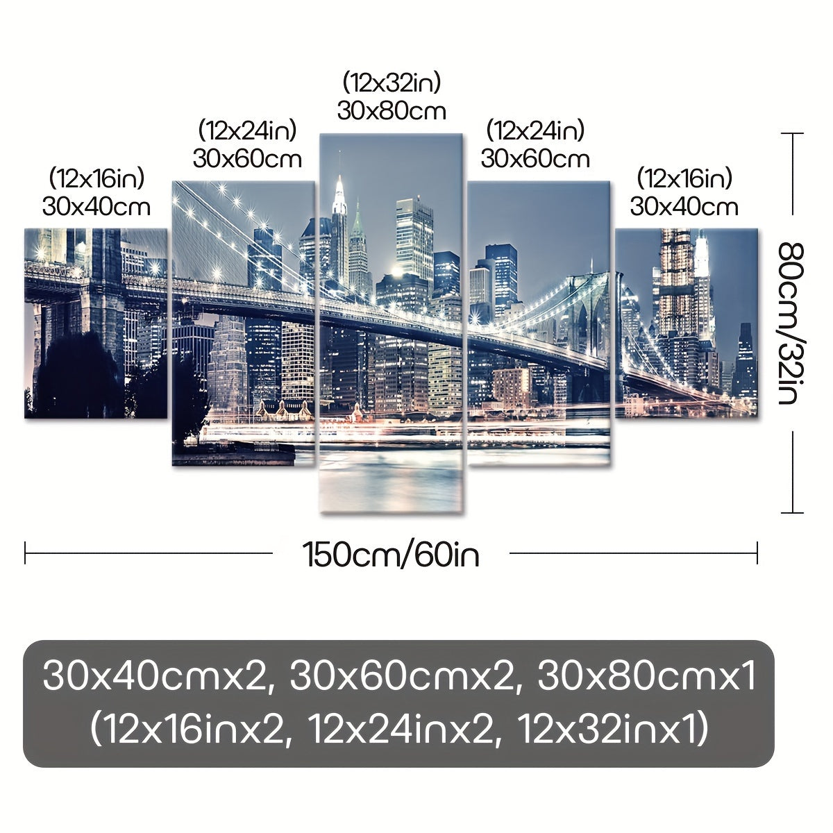 2D Flat, [2D FLAT] 5pcs Frame Urban Riverside Bridge Canvas Poster, Five Panel Scene Art, Modular Picture, Print Painting, Modern Art, Ideal Decor for Bedroom Living Room Kitchen Dorm, Wall Decoration, Gift for Family Friends