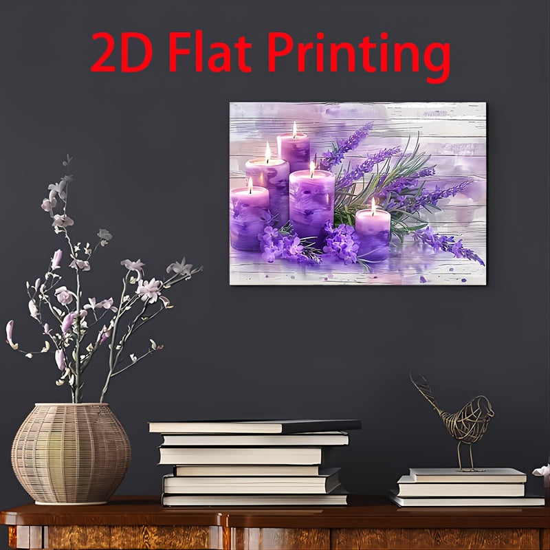 [2D Flat] 1pc Elegant Purple Candles & Lavender Canvas Art Print, 11.8"x15.7" - Wooden Framed Wall Decor for Living Room, Bedroom, Kitchen | Serene Home & Office Accent, Ideal Christmas Gift for Her or Him, Bedroom Wall Art|P