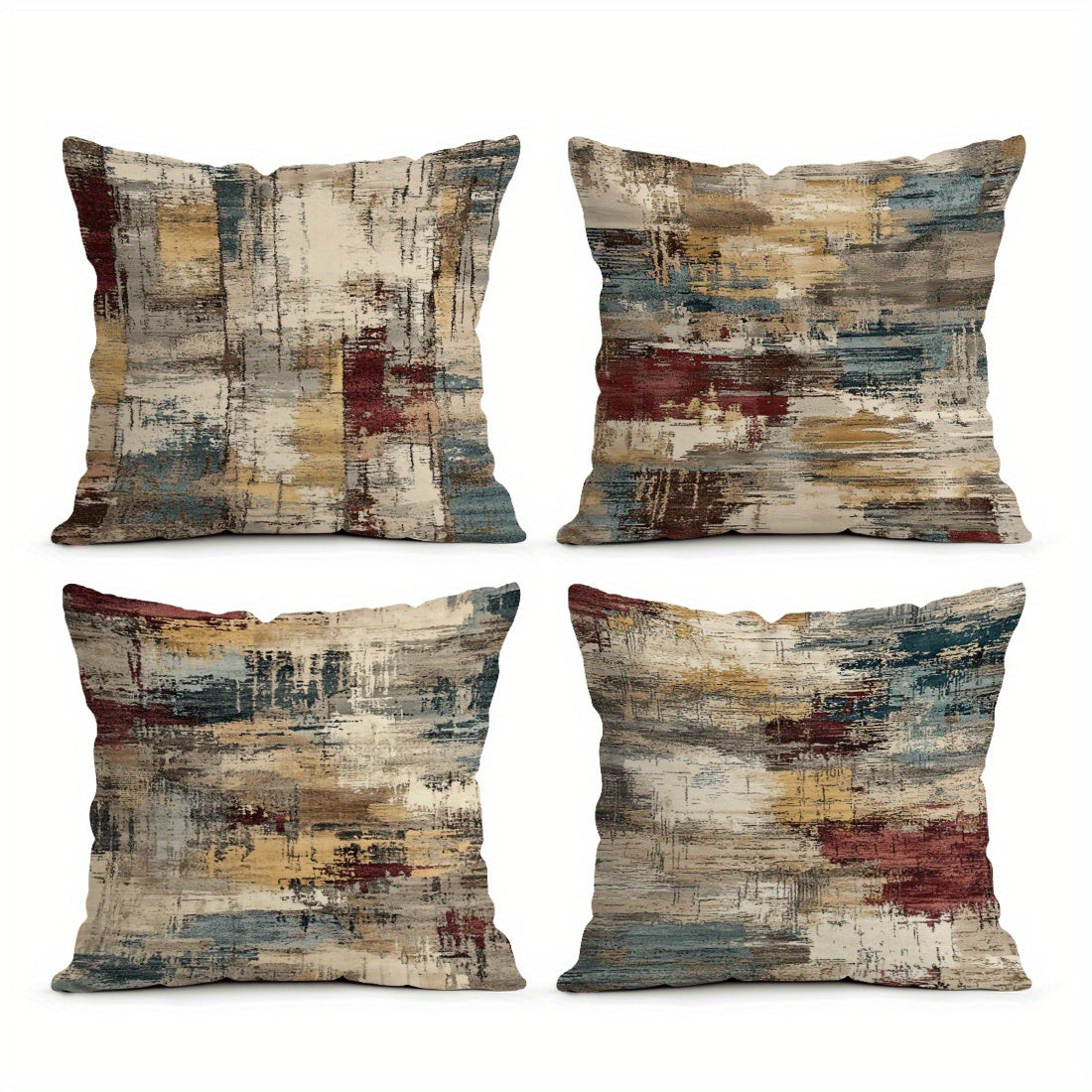 4pcs Abstract Paint Strokes Texture Pattern 18x18 Inches, Decorative Brown Throw Pillow Covers Set for Couch Sofa Bedroom Living Room Car