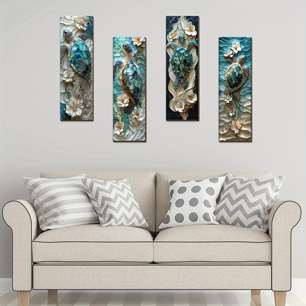 4pcs Sea Turtle Wall Decor, 2D Flat Wooden Wall Hangings, Minimalist Style, Suitable for Bedrooms, Living Rooms, Hallways, Home Decor Gifts, 11.81in x 3.94in