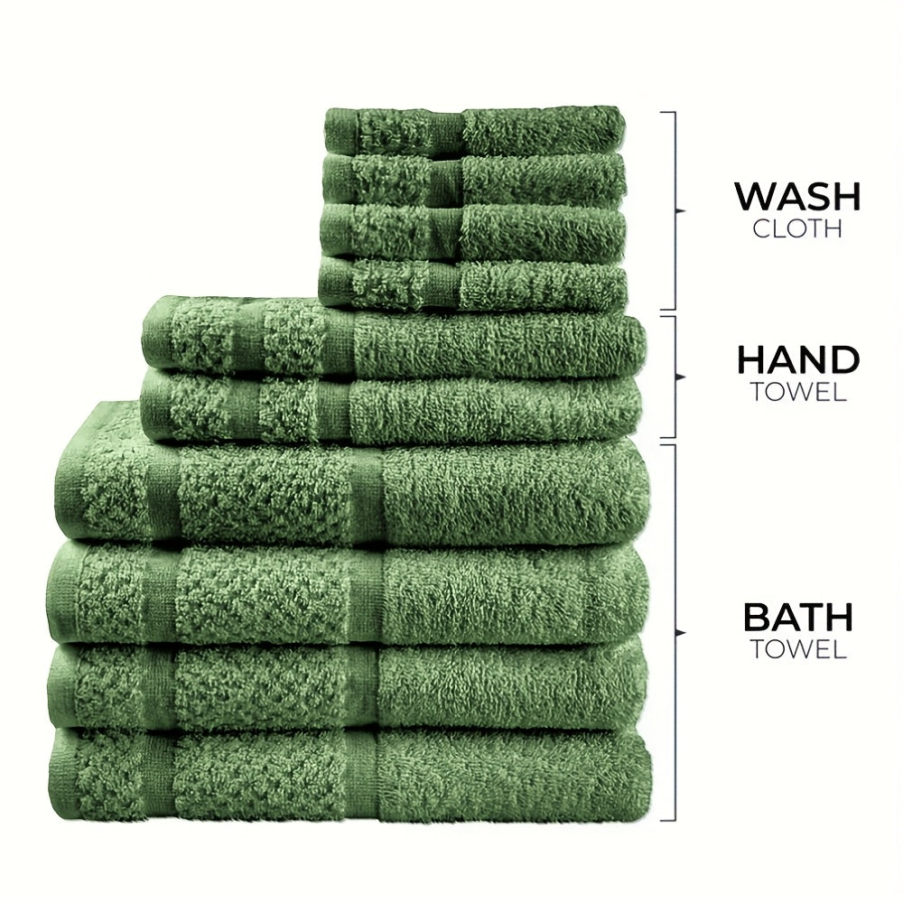 10pcs Bath Towel Set, 4pcs Bath Towels&2pcs Hand Towels&4pcs Washcloths, Solid Color, Cotton Towel, Absorbent, Quick-drying, Soft And Comfortable, Bathroom Supplies, Towels for Bathroom, Shower And Hotel, Bathroom Towel Sets,