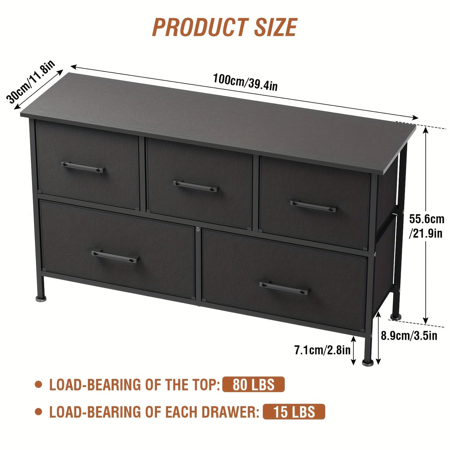 5/8/9 Fabric Drawers Dresser For Bedroom, Storage Drawers, Chest Organizer Units With Wooden And Steel Frame Top For Bedroom, Living Room, Closet, Living Room, Entryway, Black/Grey/Nature