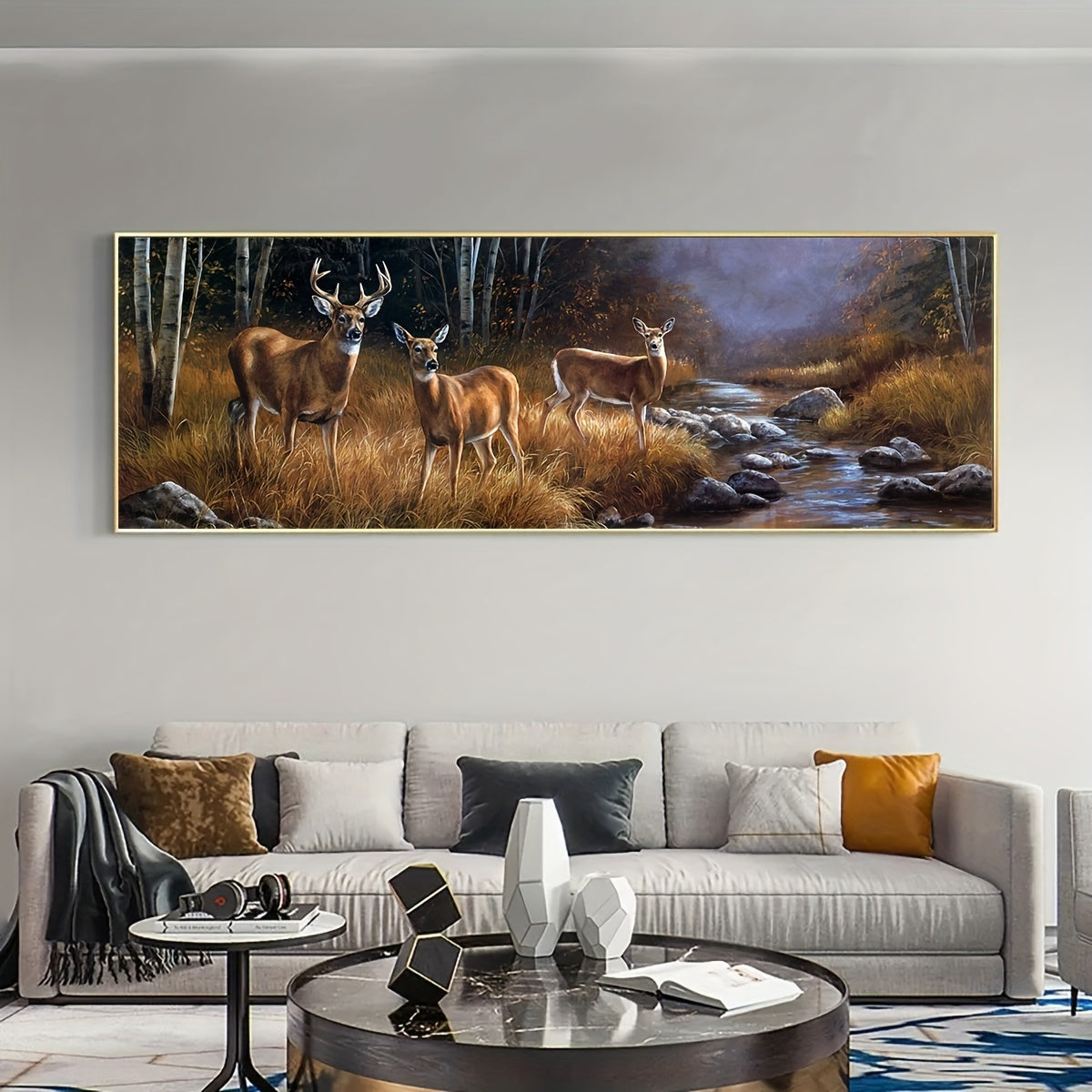 [Perfect Deer Canvas Art Poster] Chic Forest Deer Group Canvas Art Poster - Waterproof, Odorless Wall Decor for Living Room, Bedroom, Office - Perfect Birthday Gift, Frameless Animal Landscape Print