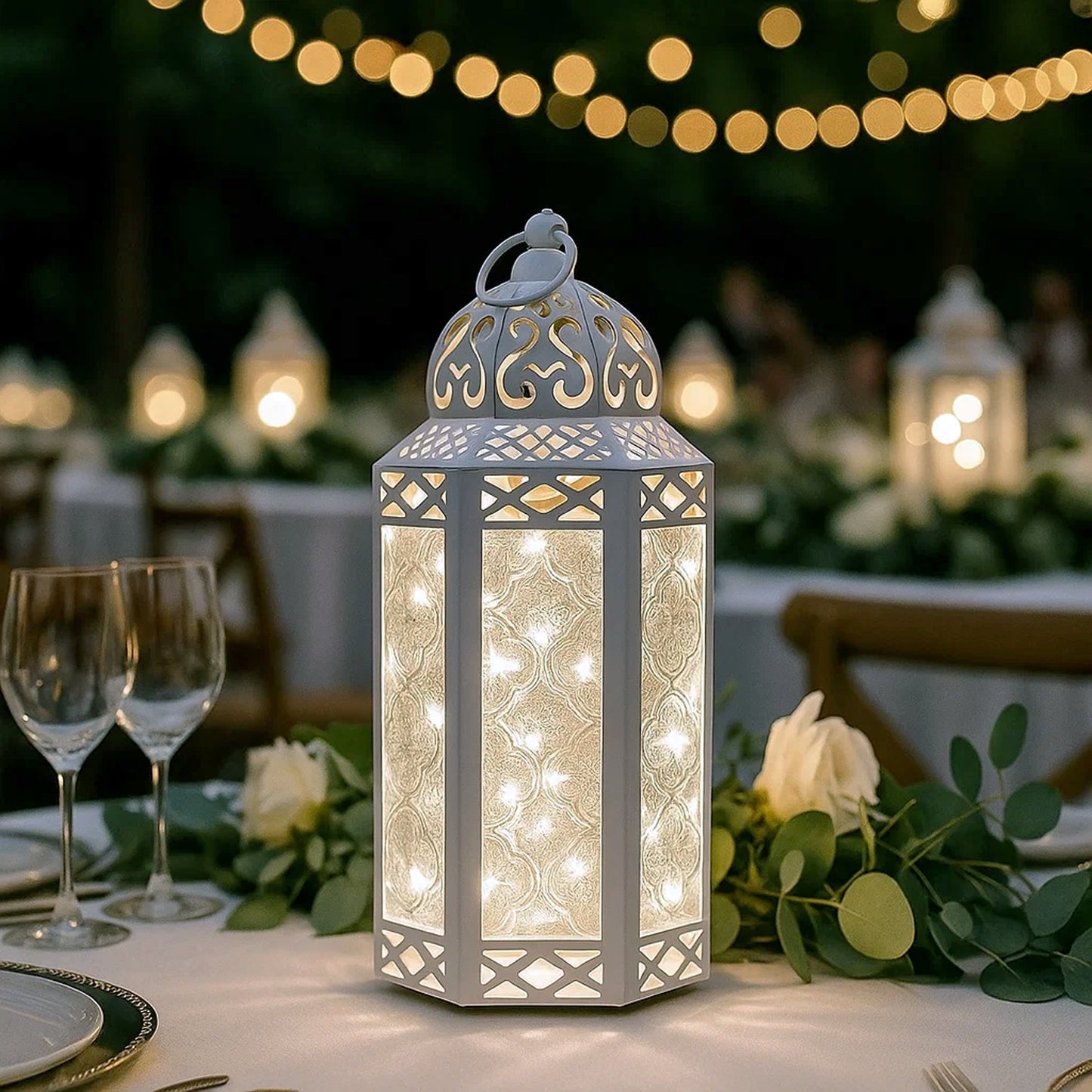 Stunning Ambient Lighting Safe and Stylish Glass Metal Moroccan Candle Lantern Holder Lamp with Battery-Operated LED Lights plus Remote Control – Handcrafted Lantern with Intricate Design and Embossed Glass, Indoor Home Dec