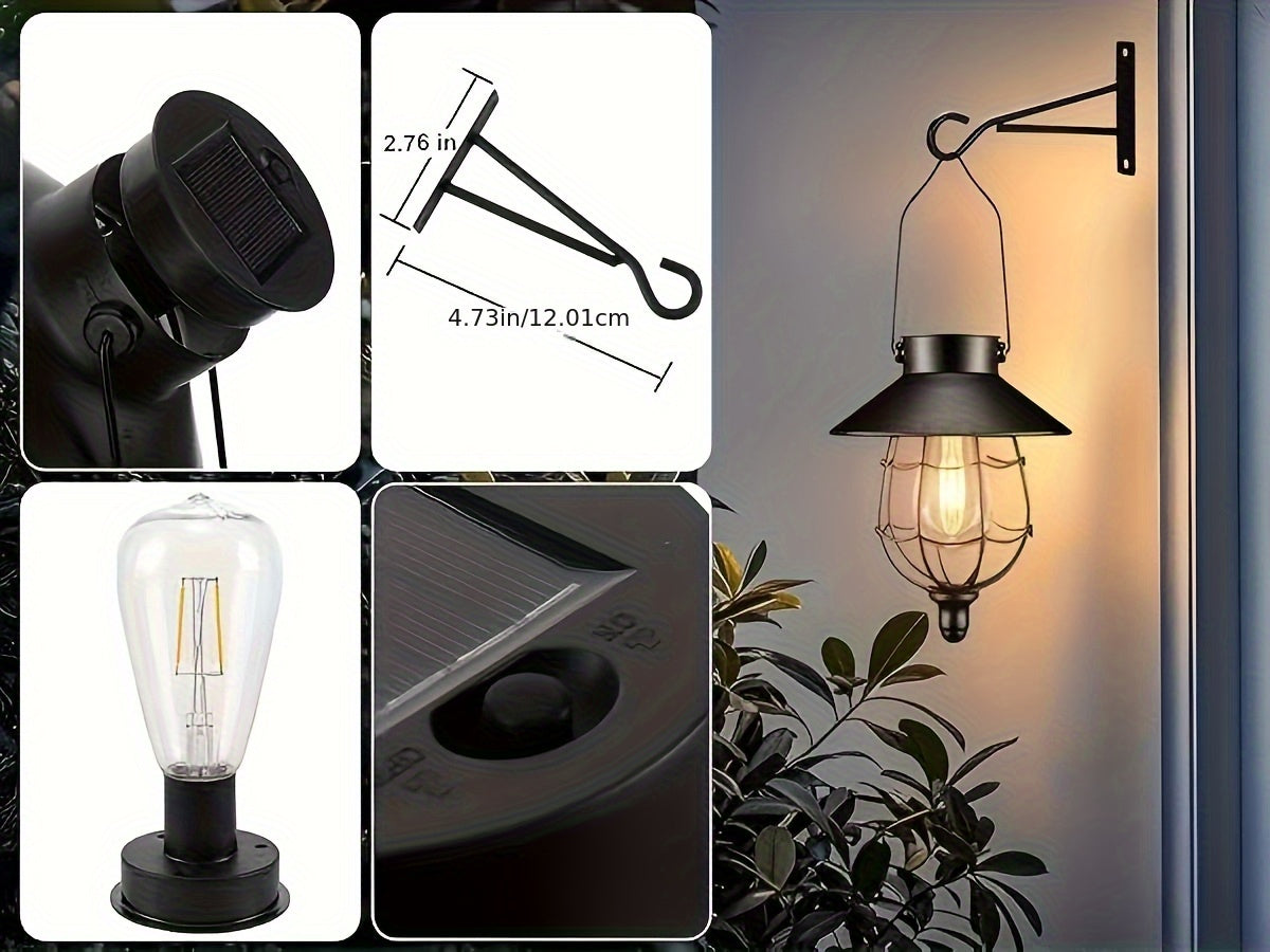 2 Pack Solar Outdoor Lights, Metal Hanging Lantern, Waterproof Solar Lights With Wall Mount Kit Or Porch, Patio, Yard Decor