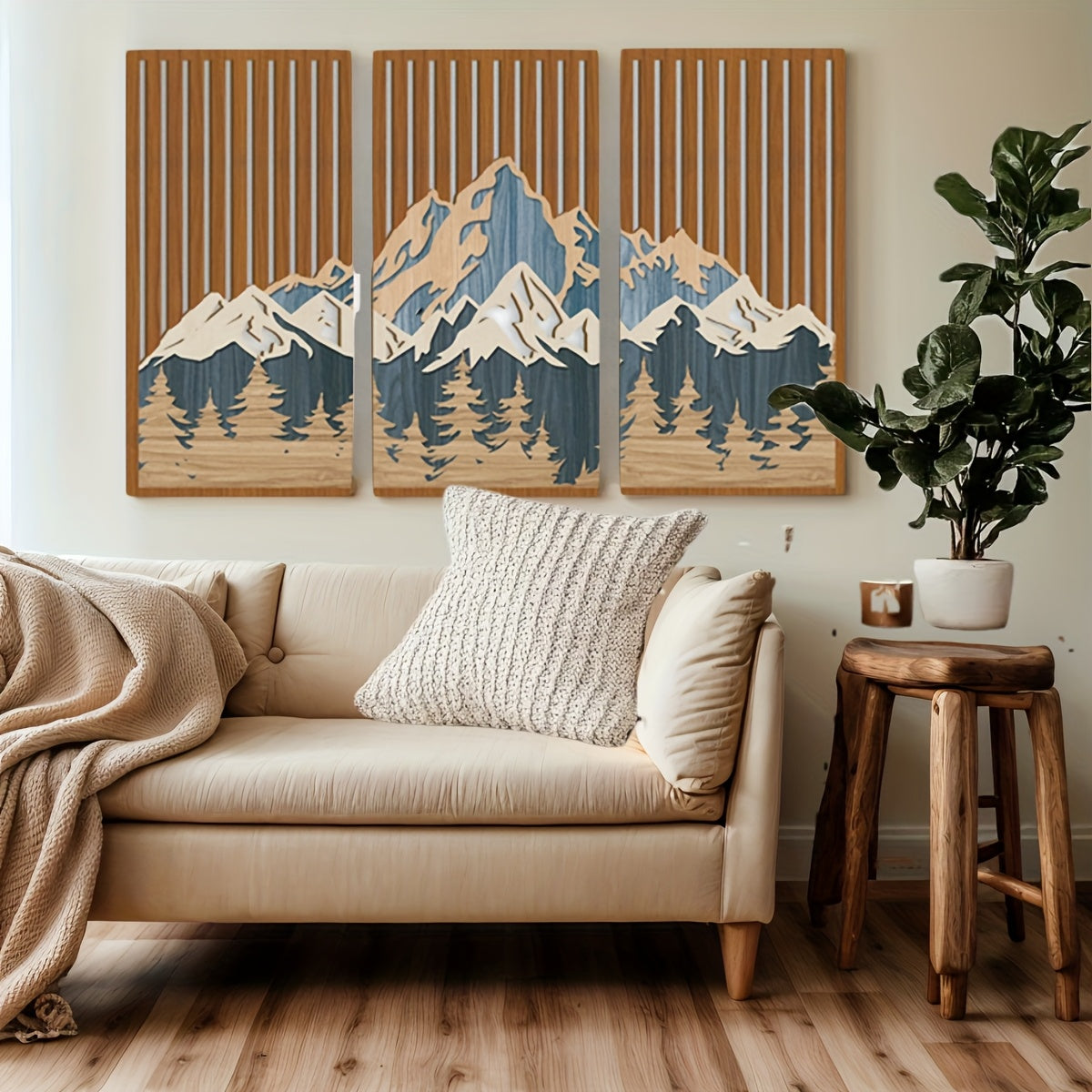 [Durable Mountain Wall Art] Durable PVC Panels | Large Mountain Wall Art Abstract Snow Mountain Forest | 16x32 Inch | Lodge Gallery Set | Moisture-Resistant Nature Art for Hospitality Spaces
