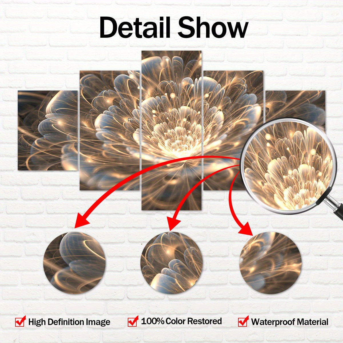 2D Flat, [2D FLAT] 5pcs Wooden Framed Canvas, Buddhist for Lotus Theme Poster, Pattern Art for Home Decoration, Wall Decor for Living Room, Bedroom, Office, Bar, Restaurant, High Quality Waterproof Painting, HD Artwork., 2D F