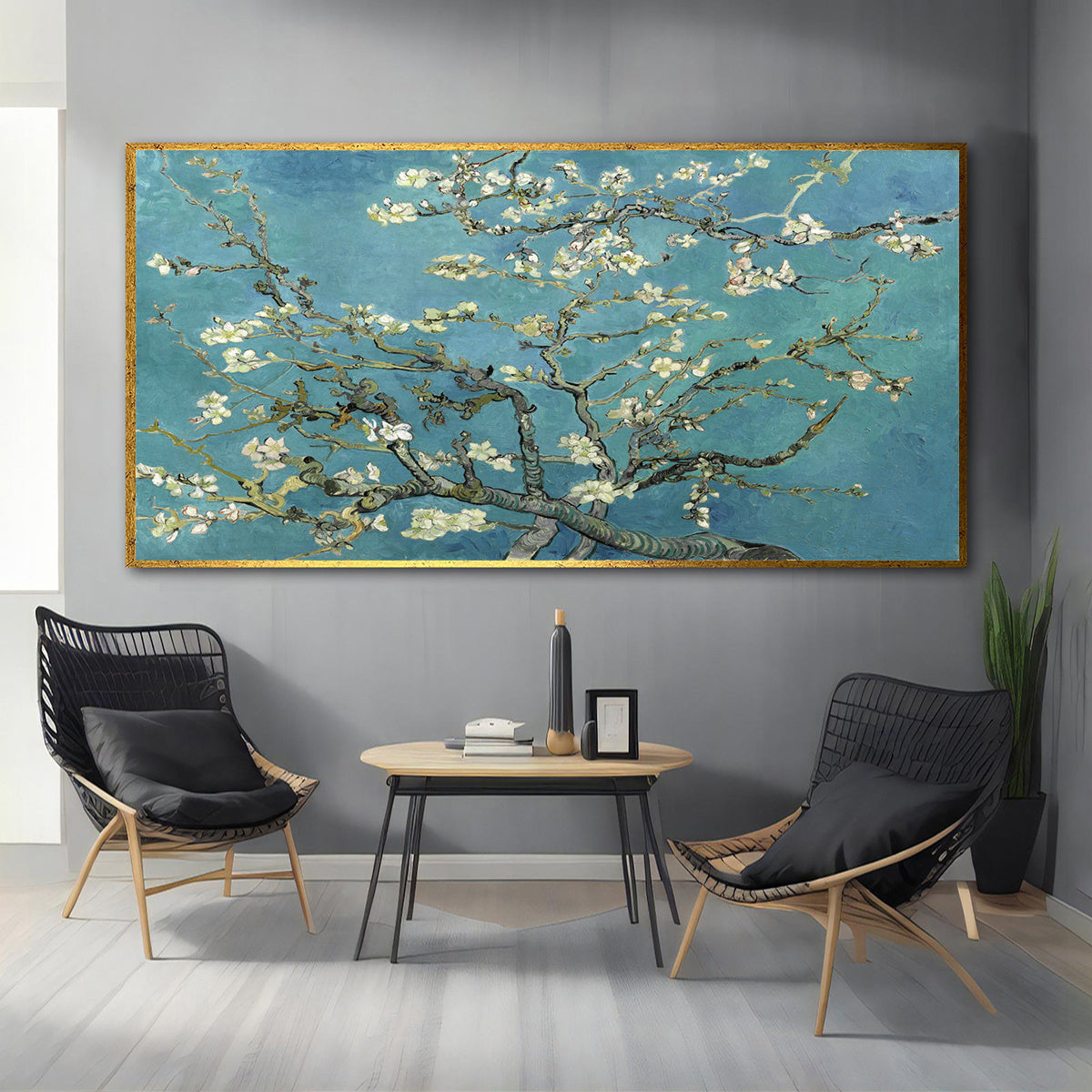 2D Flat Van Gogh Almond Blossom Canvas Poster - Unframed Art Deco Wall Art, Floral Style Painting for Home & Office Decor, Perfect Gift for Living Room, Bedroom, Cafe, or Dorm, Bedroom Wall Art | Unframed Canvas Print | Van G