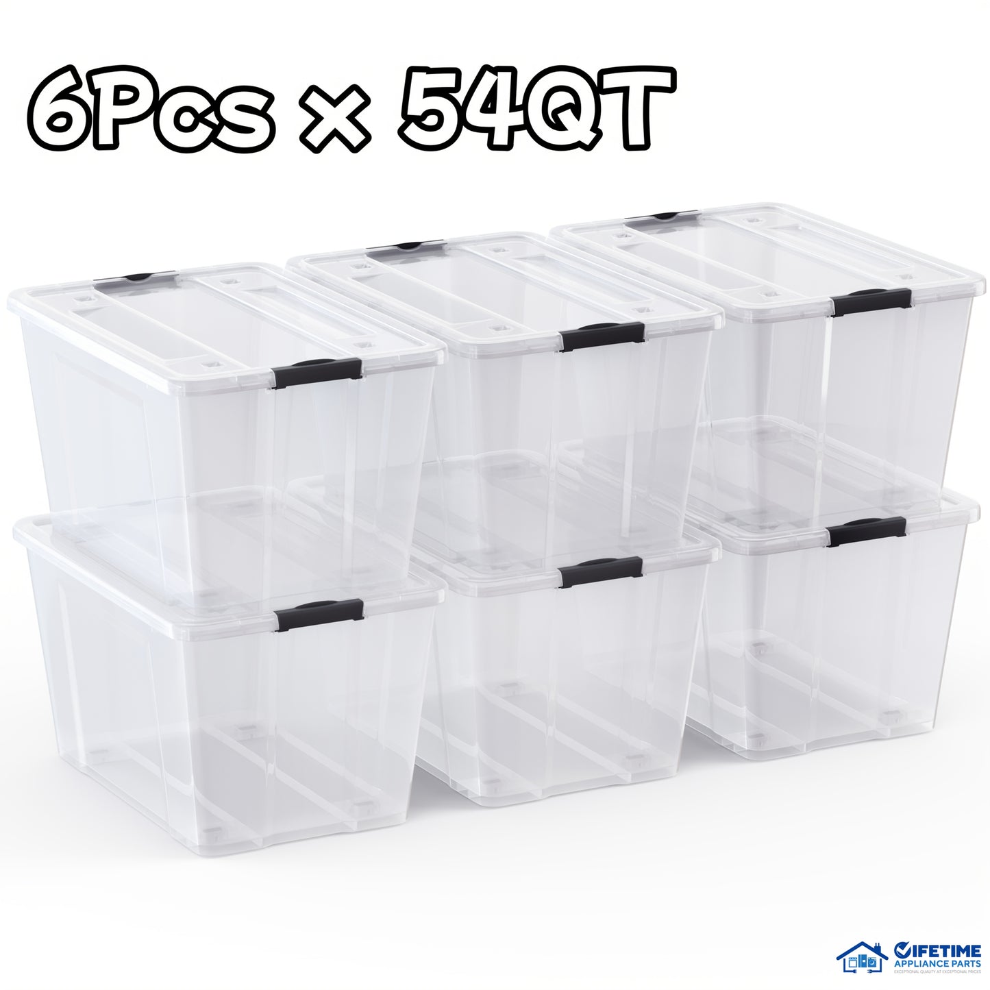 6pcs/set 34QT/54QT/75QT, [Upgraded Version] With Lid Storage Box, Super Durable Lid And Safety Buckle - Super Transparent, Toy Stackable Book, Clothing Storage Container, Closet, Wardrobe, Bedroom, Bathroom, Office Home Plast