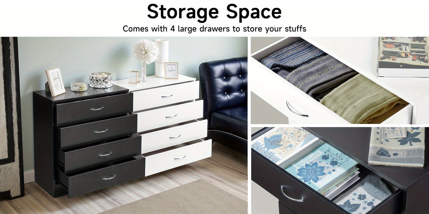 [Modern Minimalist Dresser] Compact Space-Saving Modern Minimalist Dresser - 4-Drawer Organizer with Flat Surface for Bedroom, Living Room, Entryway - Easy Assembly Required - White/Black Options Available