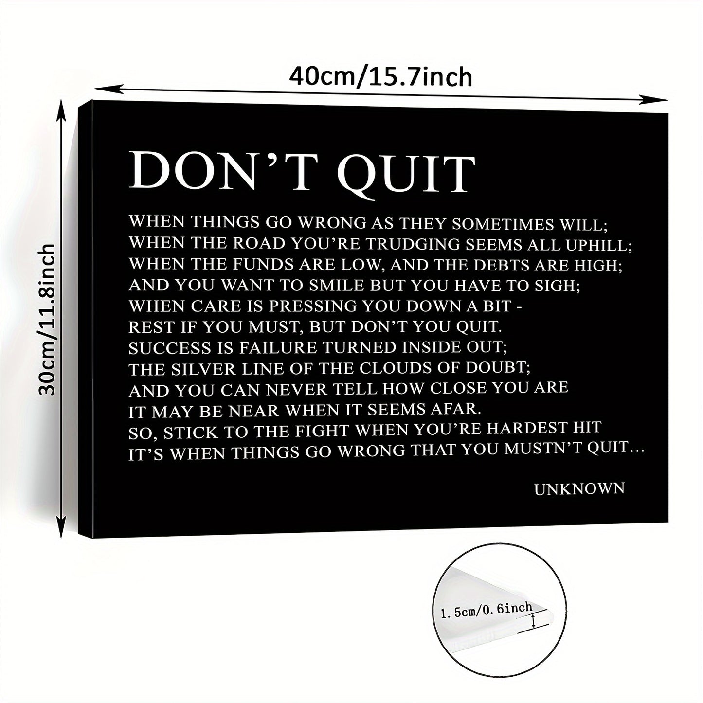 11.8x15.7 inches Wooden Framed Canvas Art Print - 1pc "Don't Quit" Motivational Quote Inspirational Wall Decor for Living Room, Bedroom, Office - Perfect Gift for Her or Him, Single's Party Decoration