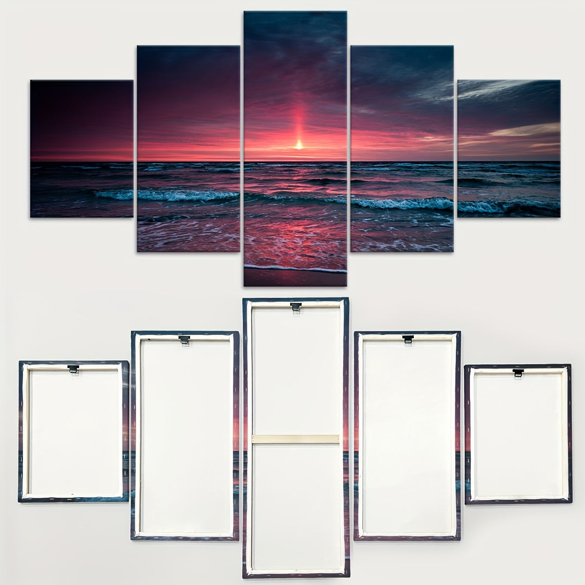 5pcs Frame Nature Seaside Lakes Canvas Poster, Sunrise Sunset Sea View Five Panel Scene Art, Modular Picture, Print Painting, Modern Art, Ideal Decor for Bedroom Living Room Kitchen Dorm, Wall Decoration, Gift for Family Frie