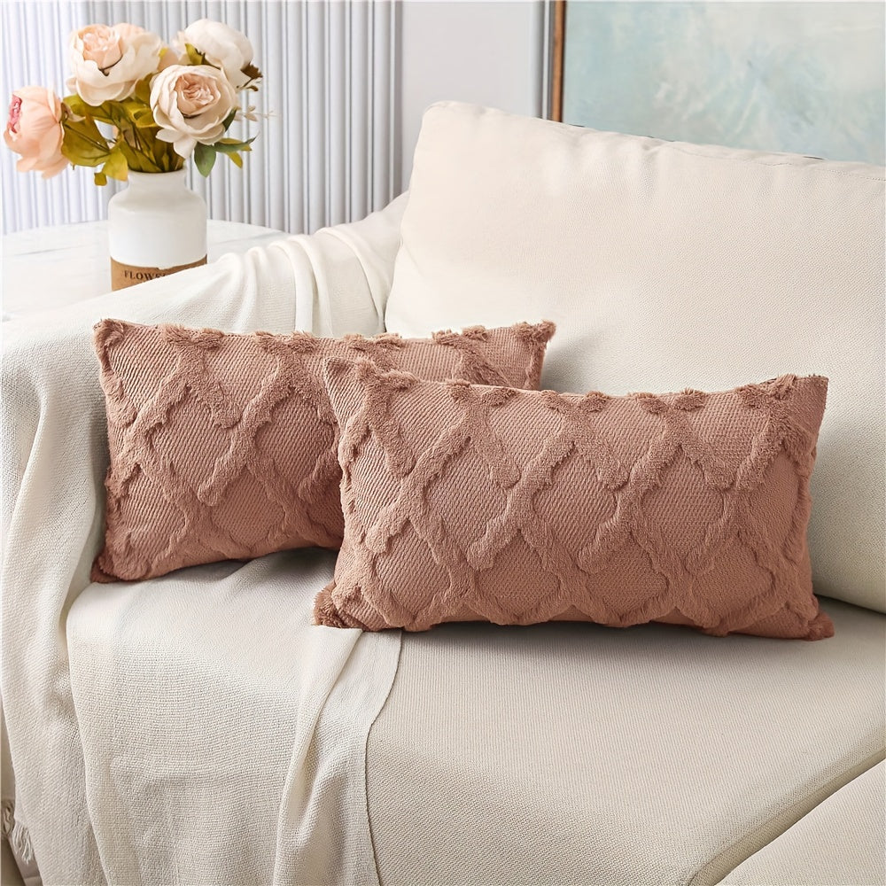 Set of 2 Bohemian Chic Velvet Throw Pillow Covers - Soft, Machine Washable, Woven Zipper Closure, Geometric Pattern Design - Decorative Cushion Covers for Living Room, Bedroom, and Outdoor Spaces