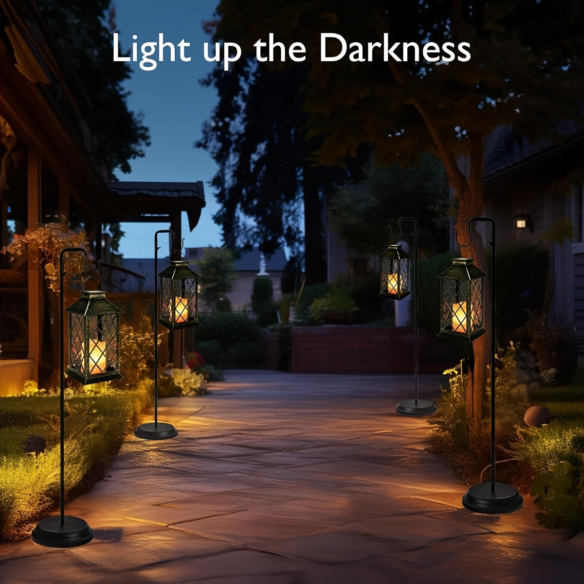 4 Pack Solar Hollow Lanterns Outdoor, Patio Hanging Lanterns With LED Flickering Flameless Candle Lights, Decorative Solar Lantern For Porch, Patio, Yard, Table