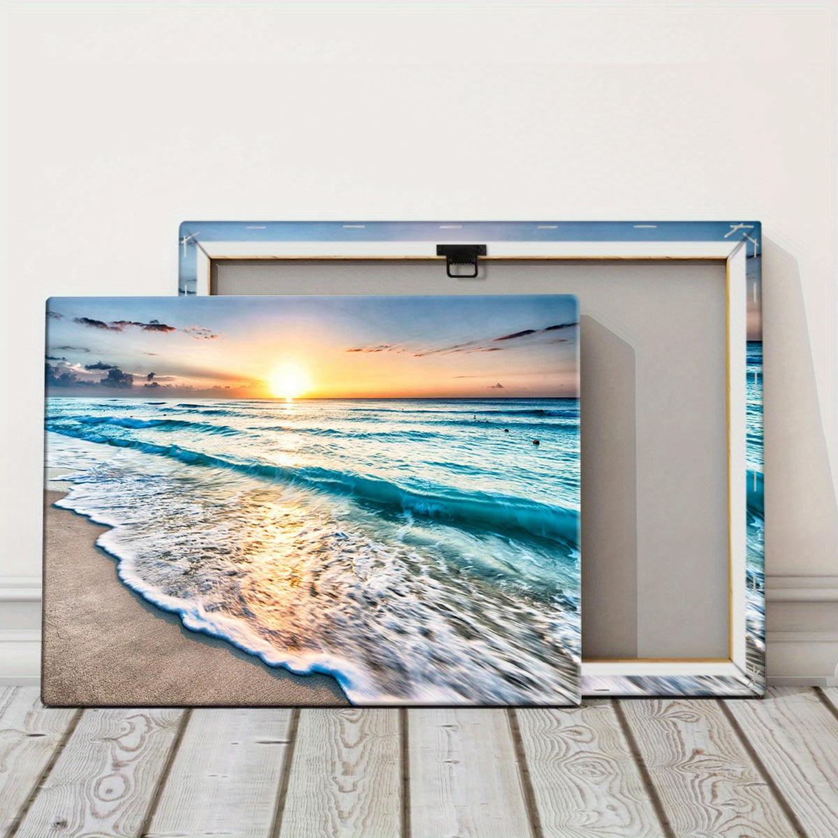 1pc Sunset by the Sea Canvas Art Print with Wooden Frame - Vibrant Ocean Sunset Wall Decor for Living Room, Bedroom, Kitchen, or Bar - Waterproof, High-Quality Ink on Canvas, Perfect for Modern Home Decoration, Beach Theme De