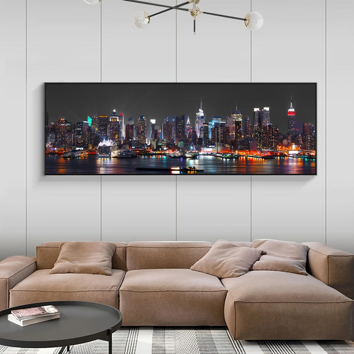 [Odorless Canvas Art Poster] Waterproof & Odorless Urban Riverside Night View Canvas Art Poster - Chic Wall Decor for Living Room, Bedroom, Office - Perfect Gift Idea