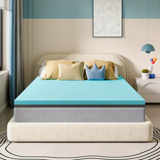 4 Inch Dual-Layer Memory Foam Mattress Topper with Cooling Gel & Bamboo Charcoal - Two Firmness in One, Better Support & Extra Comfort, Snug Fit Elastic Edges for All Mattress Sizes, Bedroom Furniture, Mattress Topper Extra T