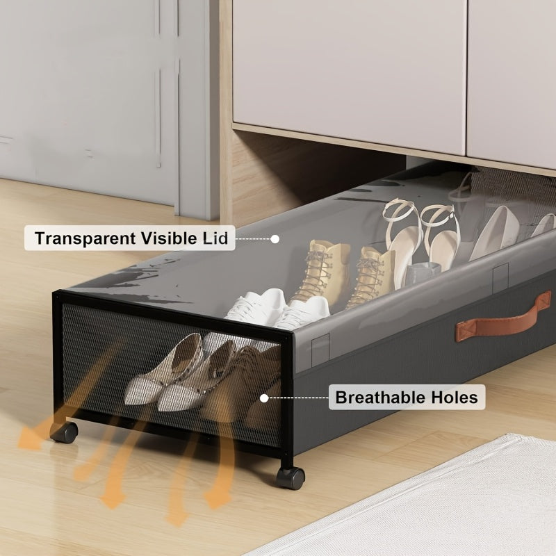 Large Under Bed Storage with Wheels, Under Bed Storage Containers with Clear Window&Label, Rolling Under Bed Storage Metal Drawer for Clothes, Shoes, Toys, Blankets, Books, Under-Bed Storage