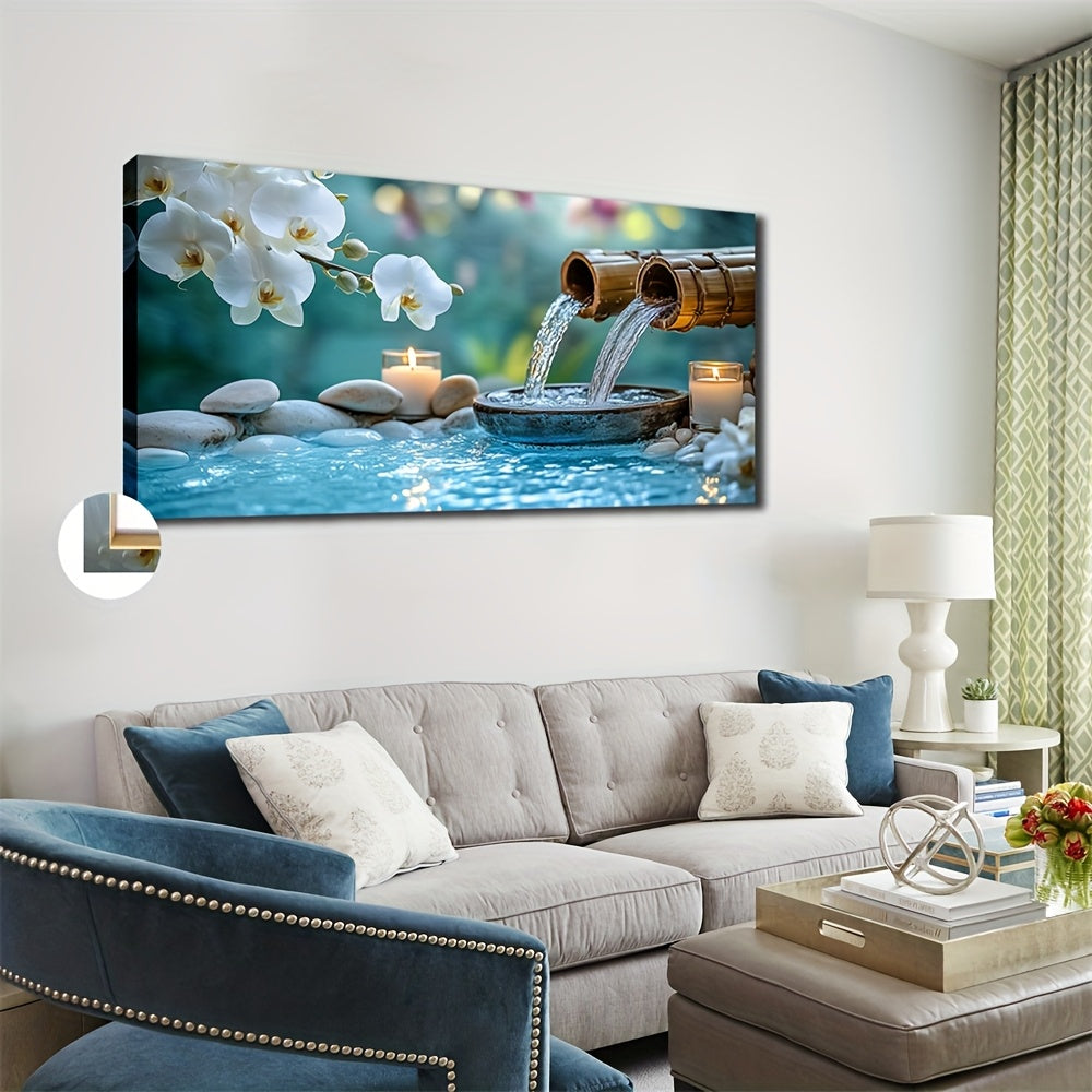 [Serene Canvas Art] 20x40 Inches Large Framed Canvas Wall Art | Serene White Pebble Design with Candlelit Ambiance, Ideal for Home, Office, Bedroom, Living Room Decor, Tranquil Room Accent, Candlelit Scene, Realistic Stone Te