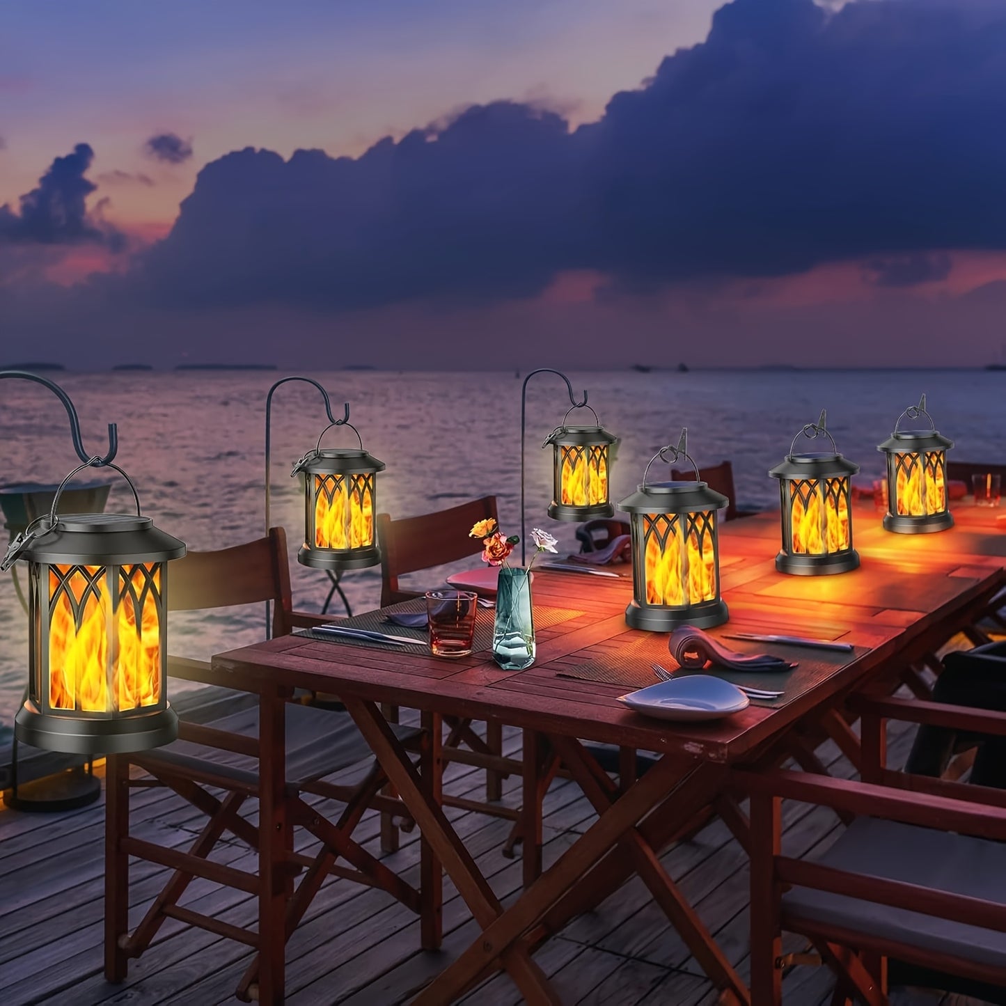 2pcs Solar Lantern Lights Outdoor, Upgraded Flickering Flame Effect,, Hanging Solar Powered Lanterns for Yard and Garden Decor, Black and Bronze, Outdoor Lights