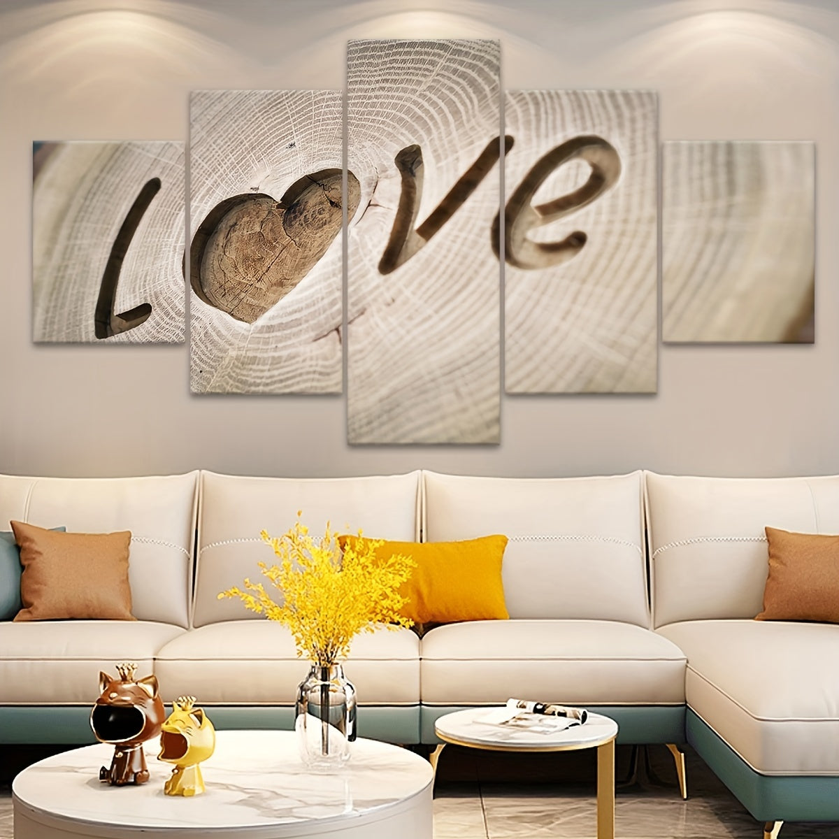 5pcs Love Tree Ring Canvas Art Set - Modern Wood Engraved Wall Decor, Waterproof & Odorless, Ideal for Bedroom, Living Room, Kitchen, Dorm - Perfect Gift for Family & Friends, Living Room Art|Modern Wall Art|Waterproof Print,