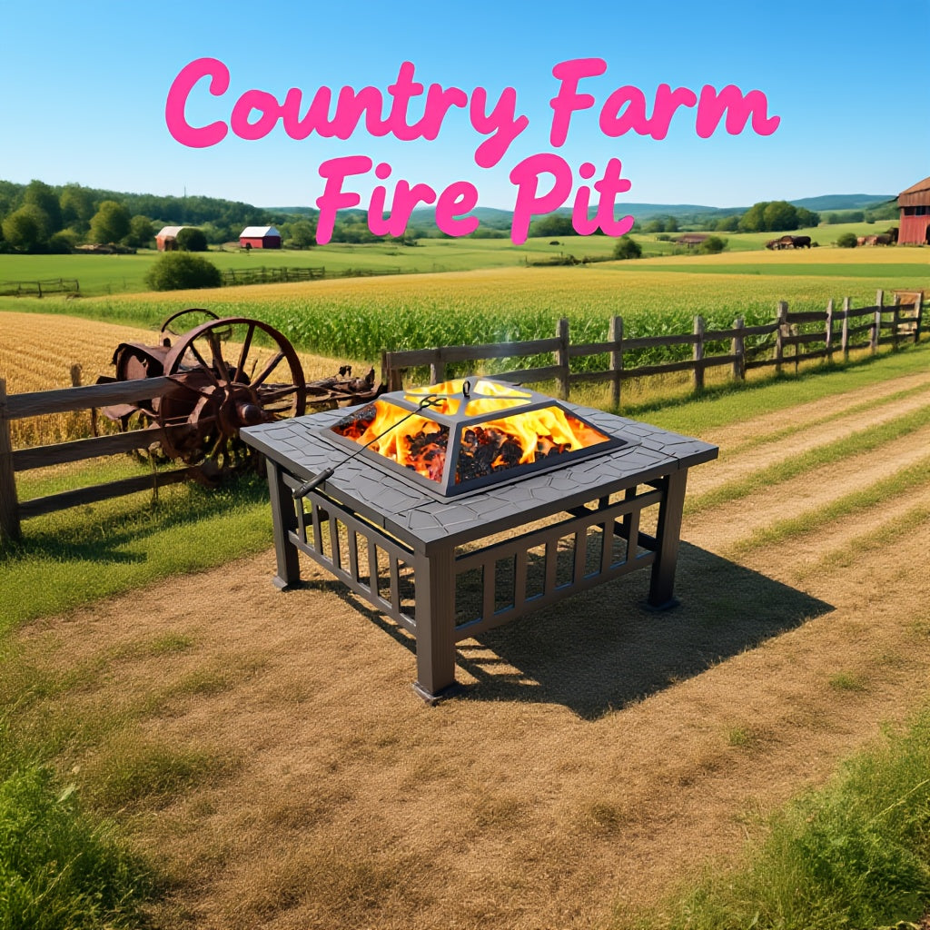 Heavy-Duty Outdoor Fire Pit with Grill Pan - Large Cooking Grate, for Backyard, Patio, Camping - Thanksgiving, Christmas, Fall Decorations - Sturdy Metal Construction - Assembly Required