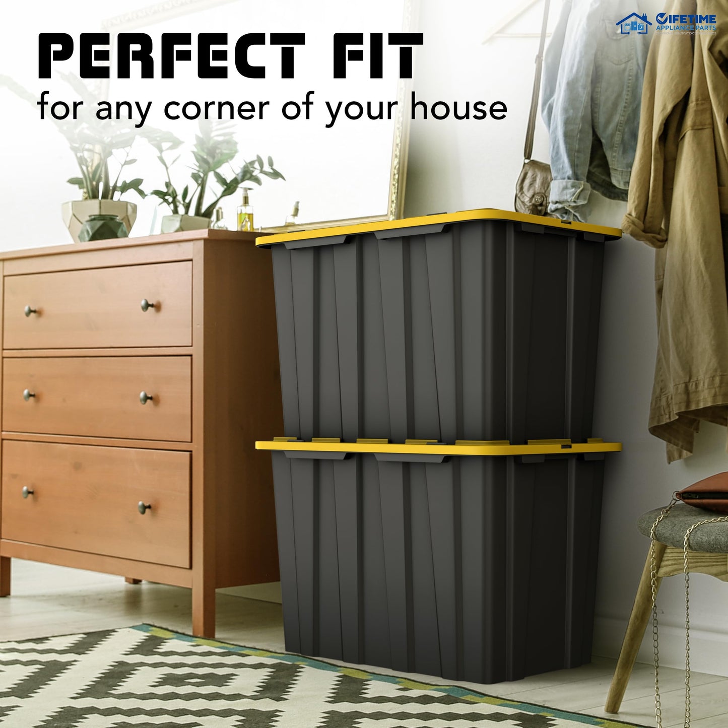 4pcs 17 Gallon/4pcs 23 Gallon/8pcs 12 Gallon Plastic Storage Bin Tote Organizing Container with Ultra Durable Secure Latching Lids, Stackable, Extra Strength Clear with Built In Handle - Black And Yellow