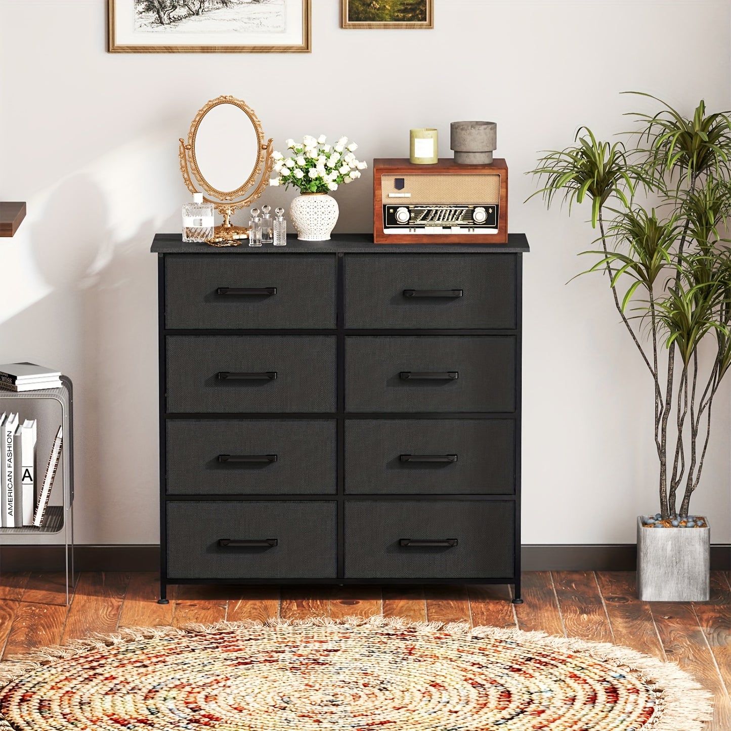 5/8/9 Fabric Drawers Dresser For Bedroom, Storage Drawers, Chest Organizer Units With Wooden And Steel Frame Top For Bedroom, Living Room, Closet, Living Room, Entryway, Black/Grey/Nature