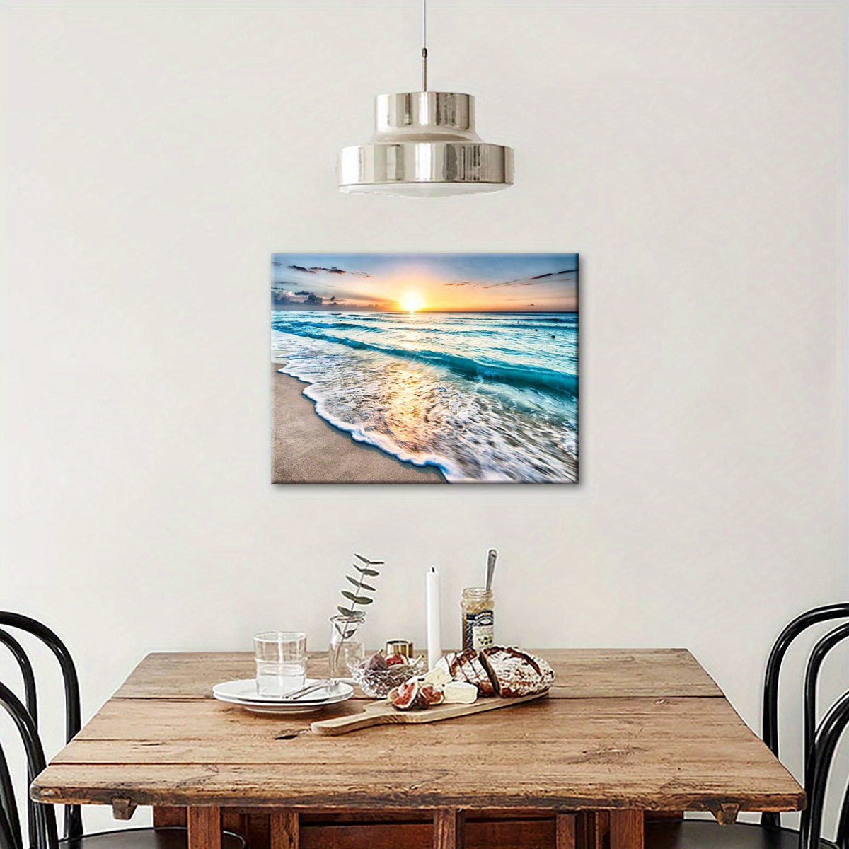 1pc Sunset by the Sea Canvas Art Print with Wooden Frame - Vibrant Ocean Sunset Wall Decor for Living Room, Bedroom, Kitchen, or Bar - Waterproof, High-Quality Ink on Canvas, Perfect for Modern Home Decoration, Beach Theme De