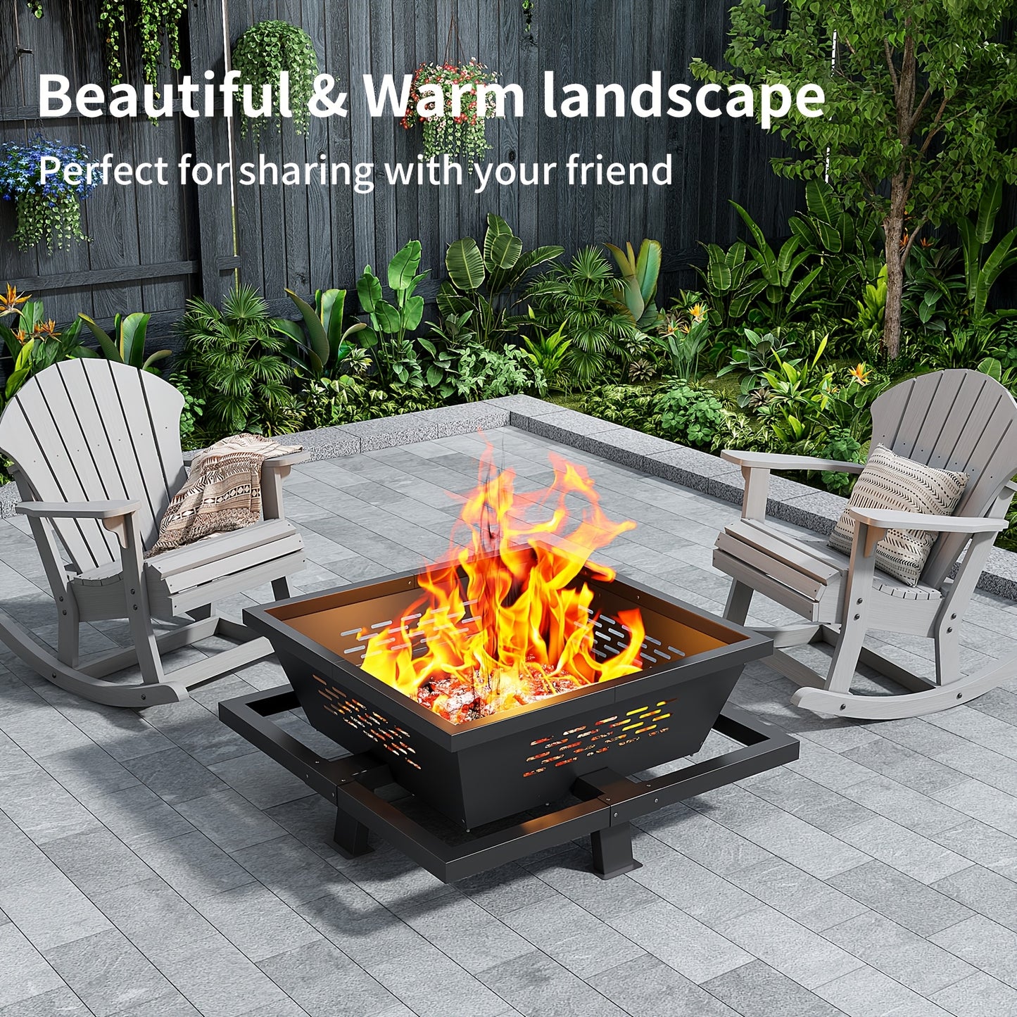 Extra-Large 42" Square Fire Pit with Storage Pocket - Durable Iron, Wood Burning for Camping, Backyard & Patio - Perfect for Christmas, Valentine's, Thanksgiving, New Year, Independence Day