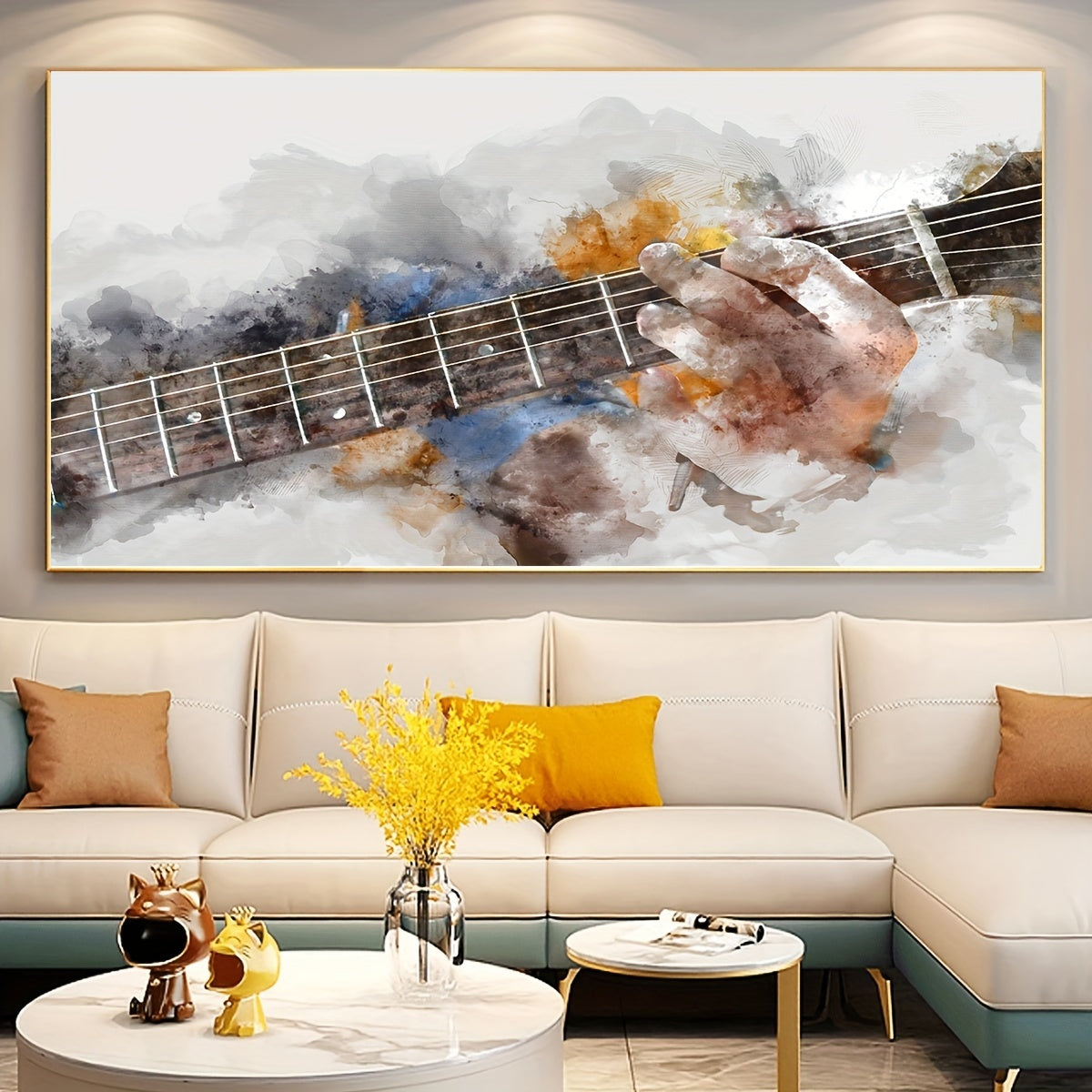 1pc Art Deco Modern Guitar Canvas Art Print, Musical Theme, Ink Medium, Frameless Poster, Transverse Orientation, with Indoor & Outdoor Wall Hanging Decor for Living Room, Bedroom, Home Office, Bathroom, Kitchen, Music Lovers